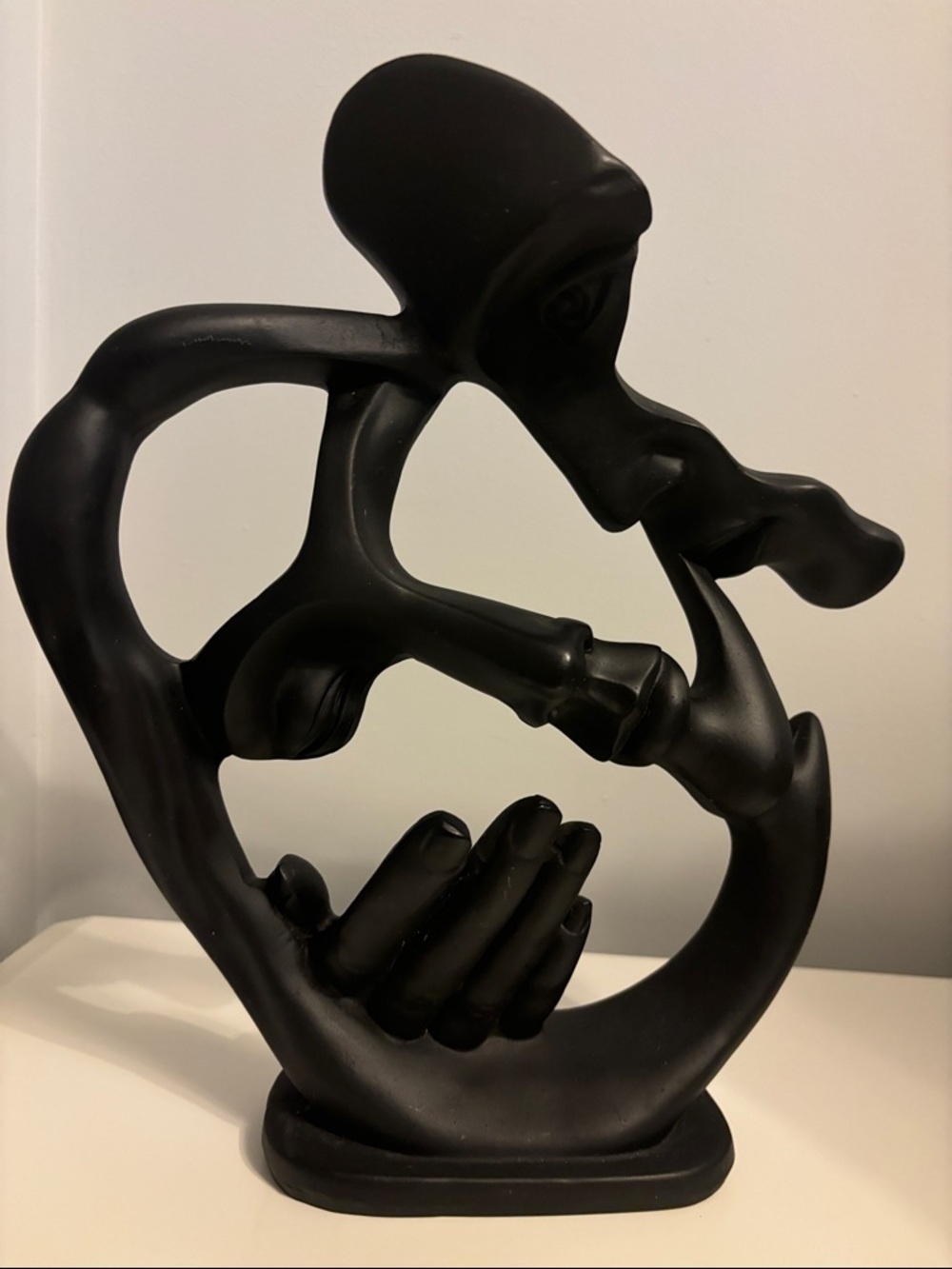 Matte Black Abstract Hand & Face Sculpture